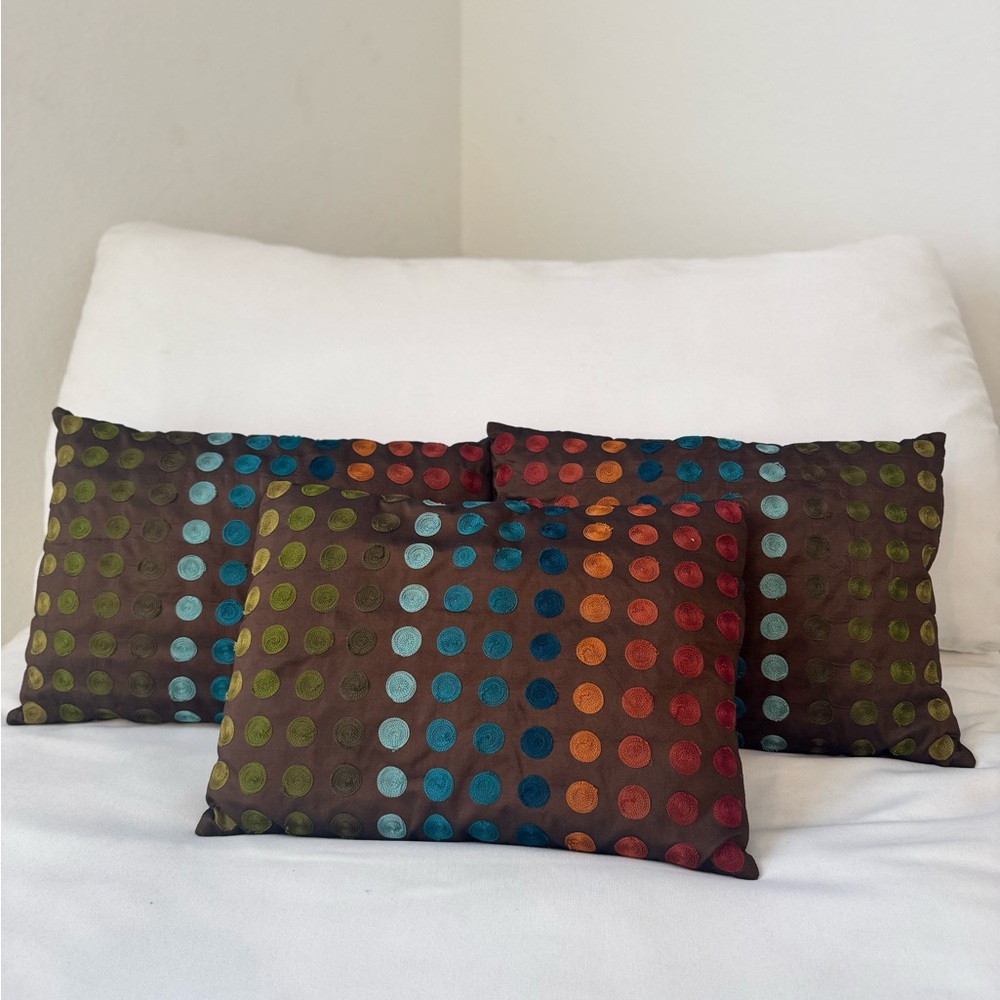 SET OF 3 Pier 1 Multicolor Polka Dot Decorative Accent Pillows